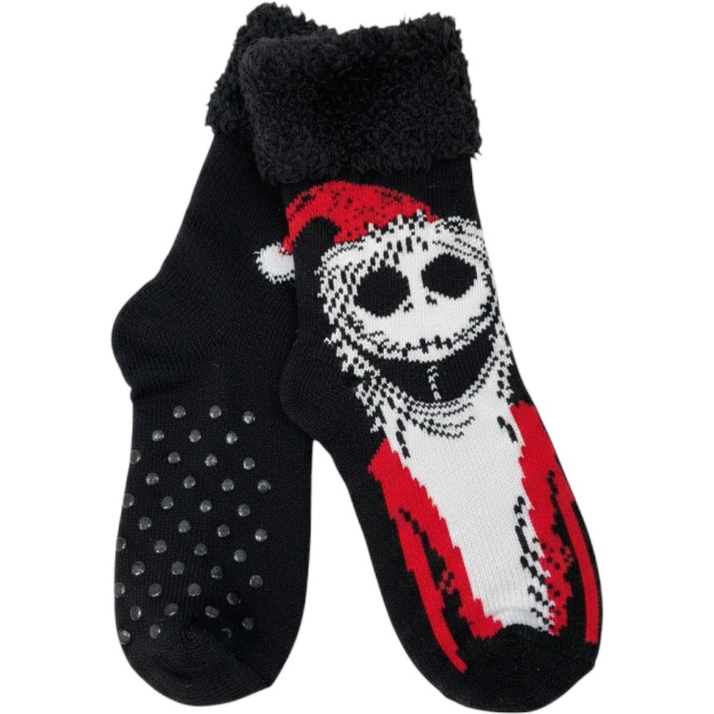 NIGHTMARE BEFORE CHRISTMAS WOMENS SLIPPER SOCKS SIZE 4-10 BLACK THICK COZY NEW